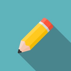 Pencil icon with long shadow, flat design