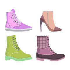 Winter and Autmn Female Shoes Set of Illustrations