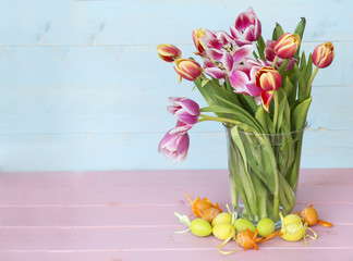  easter decoration with tulip,eggs and chickens 