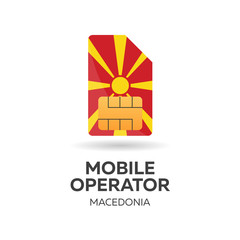 Macedonia mobile operator. SIM card with flag. Vector illustration.