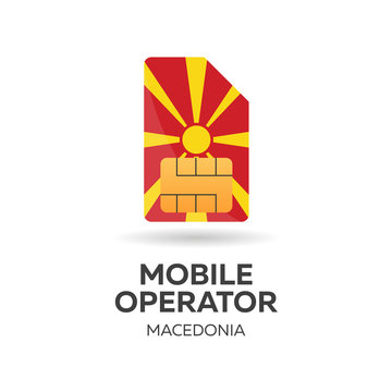 Macedonia mobile operator. SIM card with flag. Vector illustration.
