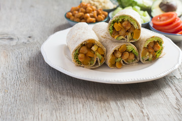 Vegan tortillas on wooden table