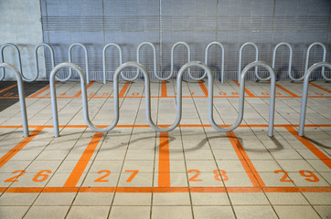 Bike parking lot in a basement.