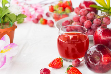 Fresh red fruit mix and juice for healthy