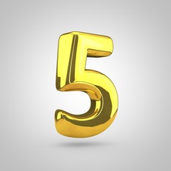 Golden number 5 isolated on white background