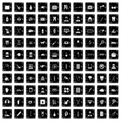 100 care icons set, grunge style