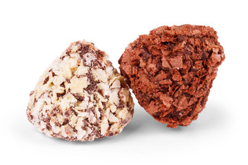 Chocolate candies collection. Beautiful Belgian truffles isolated on white background