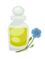 Flax or linseed oil in bottle. Vector flat isolated icon