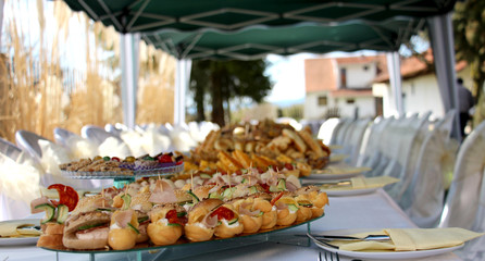 catering banquet table, Buffet with snacks at the outdoor event