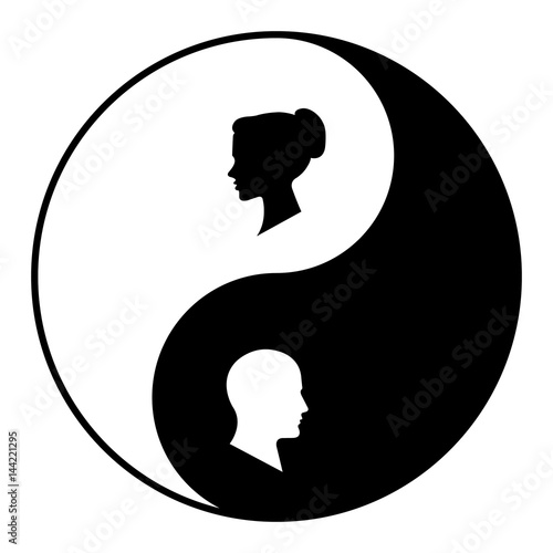 "Yin yang symbol of harmony and balance between male and female" Stock