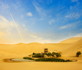 Dunhuang Crescent Moon Spring in an oasis, Gansu province of China