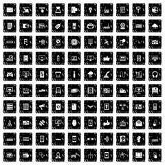 100 technology icons set, grunge style