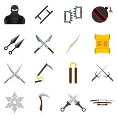 Ninja tools icons set in flat style © ylivdesign