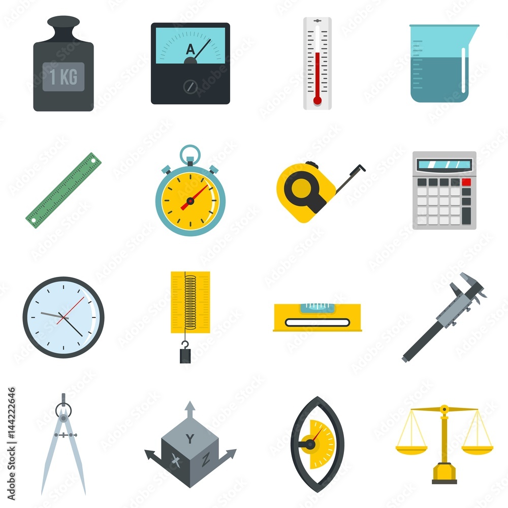 Poster measure precision icons set in flat style
