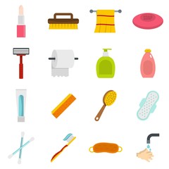 Hygiene tools icons set in flat style
