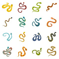Snake icons set in flat style