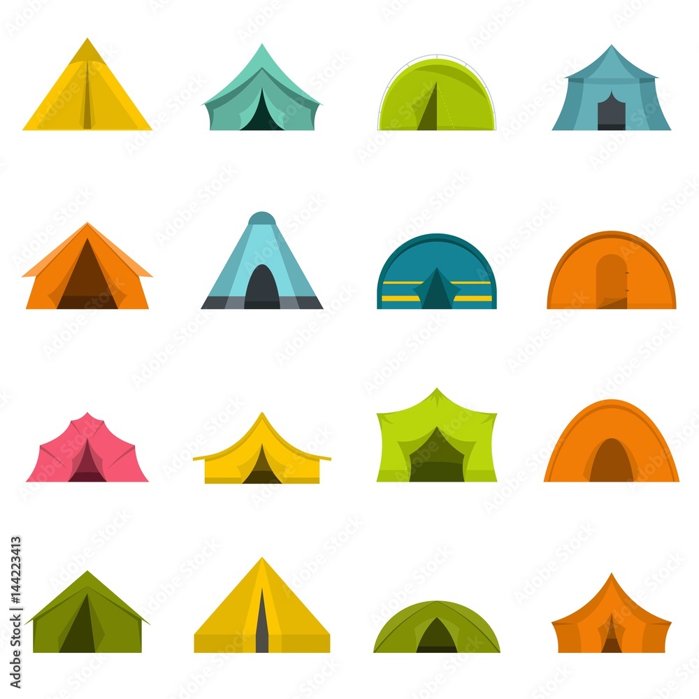 Poster tent forms icons set in flat style