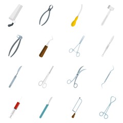 Surgeons tools icons set in flat style