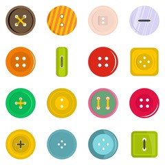 Clothes button icons set in flat style