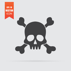 Skull icon in flat style isolated on grey background.