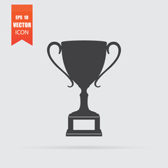 Trophy icon in flat style isolated on grey background.