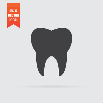 Tooth icon in flat style isolated on grey background.