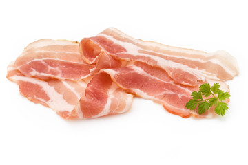 Bacon isolated on white background. Delikatese food.