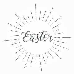 Fototapeta na wymiar Happy Easter Greeting Card with Vintage hand drawn sunburst vector illustration
