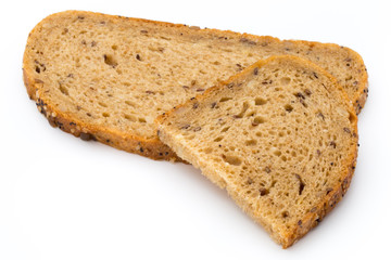Rye bread slice isolated on white background.