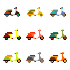 stylish icon of vespa in flat style retro motorbike collection