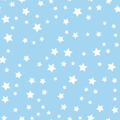Seamless pattern with white stars on blue background. Vector illustration.
