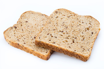 Slices of rye bread isolated on white background.