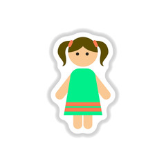 Vector illustration in paper sticker style little girl