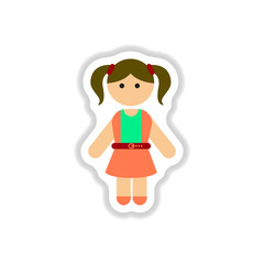 Vector illustration in paper sticker style little girl