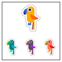 Collection of Vector illustration in paper sticker style baby parrot