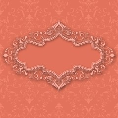 Wedding invitation and announcement card with vintage background artwork. Elegant ornate damask background. Elegant floral abstract ornament. Design template.