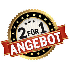 button with red banner 2 für 1 Angebot