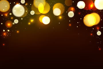 Vector abstract brown background with blur golden bokeh light effect.