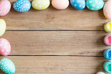 Easter eggs with wood background
