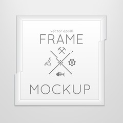 Vector template of square slashed frame with poster, placed in interior. Mockup for your posters or photos. Light style.