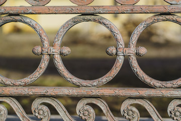 classic decorative fences in street saint-petersburg, Russia. closeup