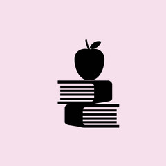 Apple and books icon. flat design