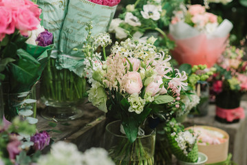 Bouquets of roses. petals and other flovers