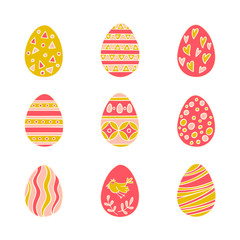 Colorful Easter eggs hand drawn icon set in doodle style