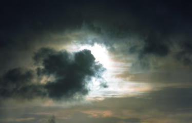 Dramatic evening sky with dark clouds