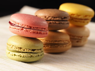 Macarons colorful sweet candy. Nice atmosphere, pastel colors, vintage card.