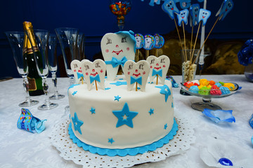 Tiered cake in banquet hall