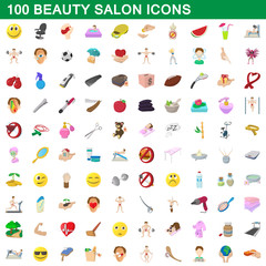 100 beauty salon icons set, cartoon style