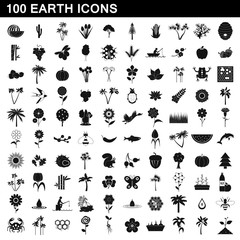 100 earth icons set, simple style