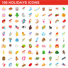 100 holidays icons set, isometric 3d style